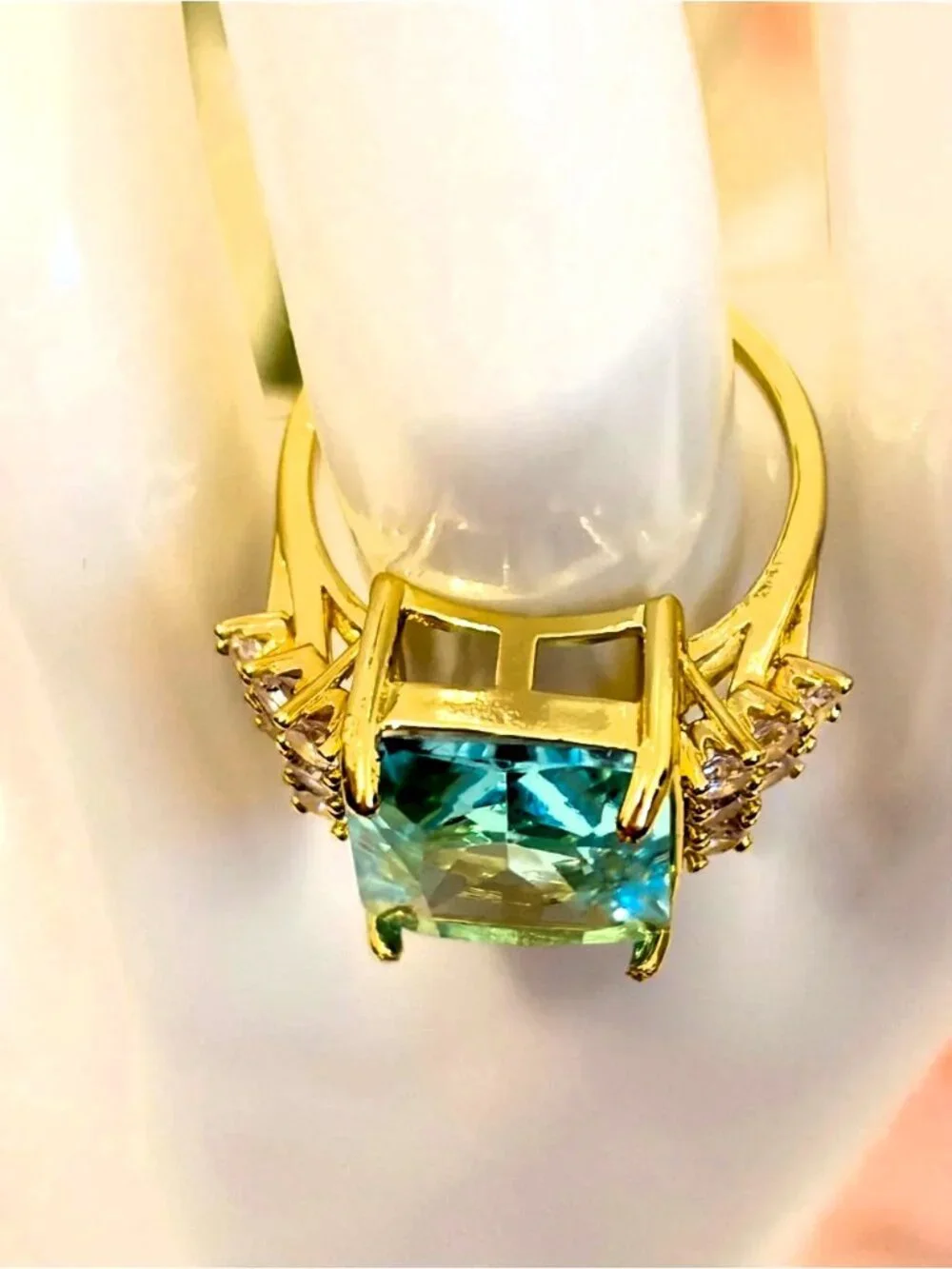Aqua Emerald Cut Statement Ring – Stainless Steel & CZ - Cocktail Ring